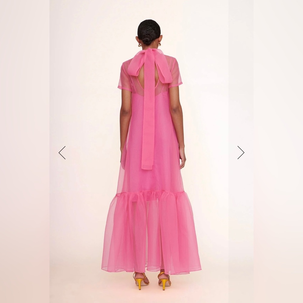 ❌SOLD❌ NWT STAUD Calluna Organza Bow Back High Neck Maxi Gown Dress pink SZ S - Picture 4 of 7